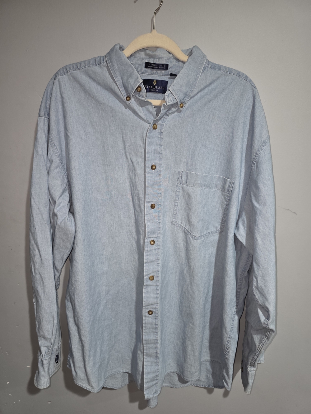 Bill Blass Premium Chambray Button-Down 100 % Cotton Shirt - Men-XL